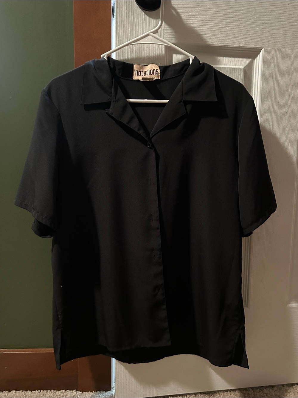 Notations Black Short-Sleeve Button Front Blouse